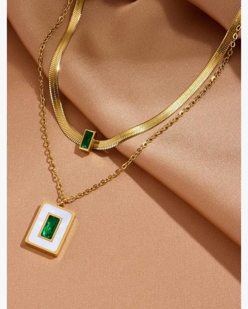 22K Gold Plated Double Layer Green pendant - Image 2