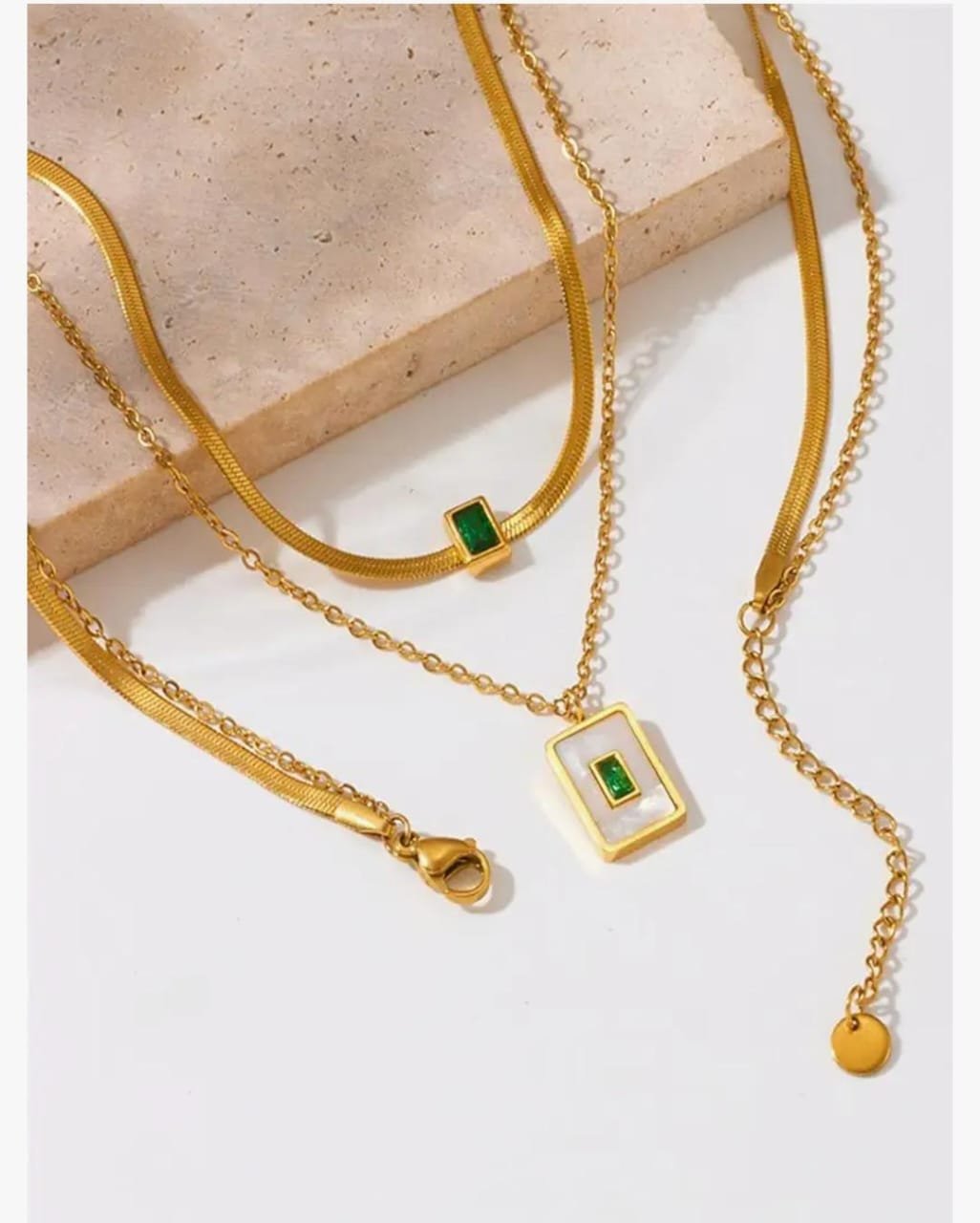 22K Gold Plated Double Layer Green pendant