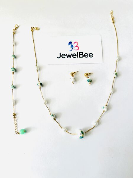 Pearl and bead mala set  with Bracelet-[Anti tarnish]