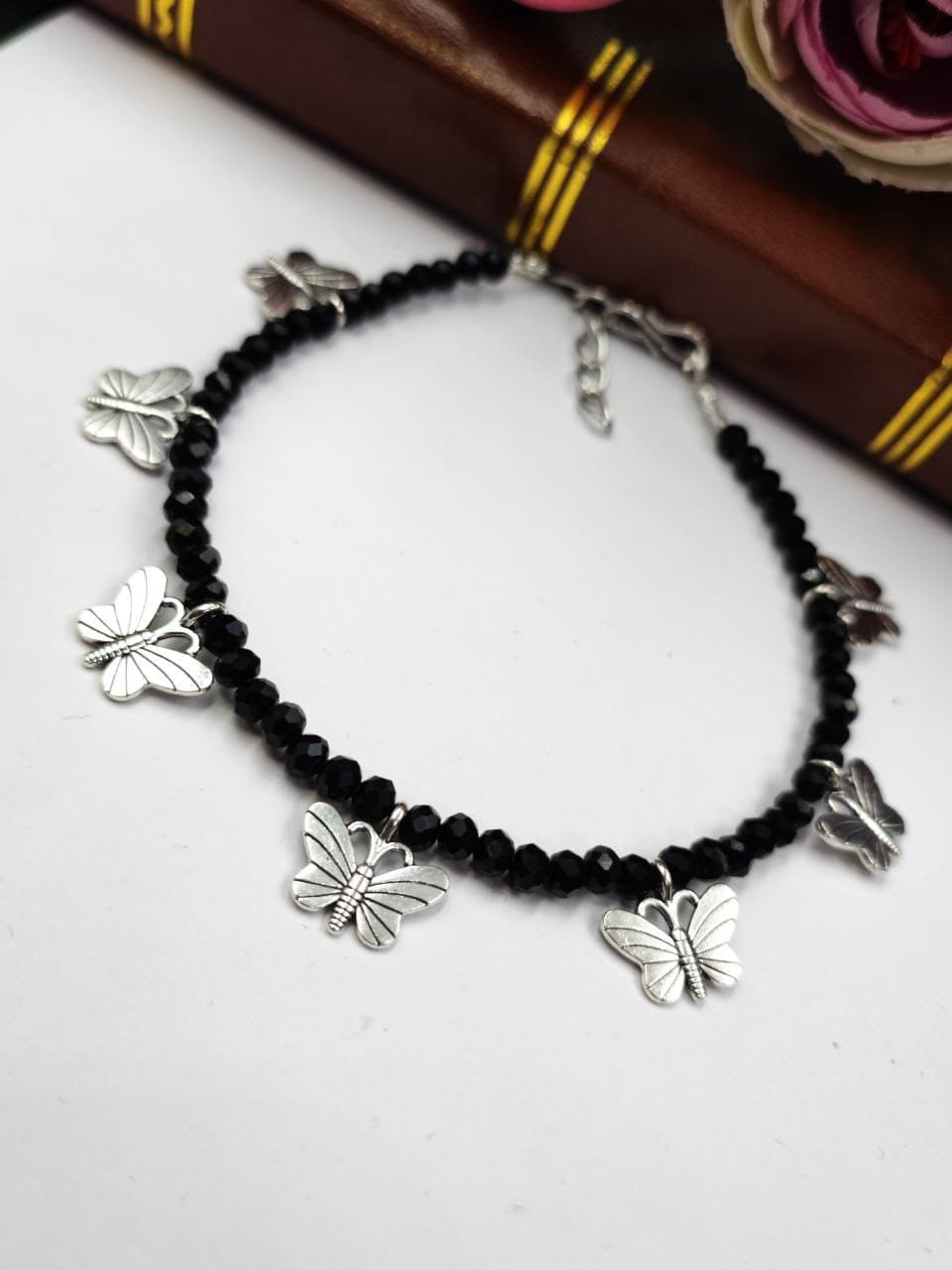 Oxidized Crystal Butterfly Anklet -PACK OF ONE