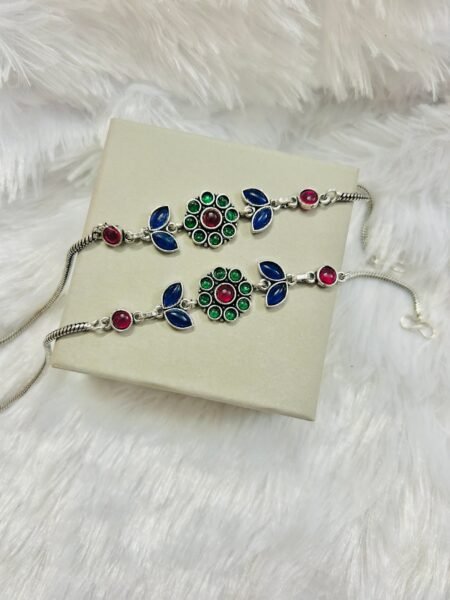 Vine Flower Anklets- Navy Blue, Pink & Green Anklet