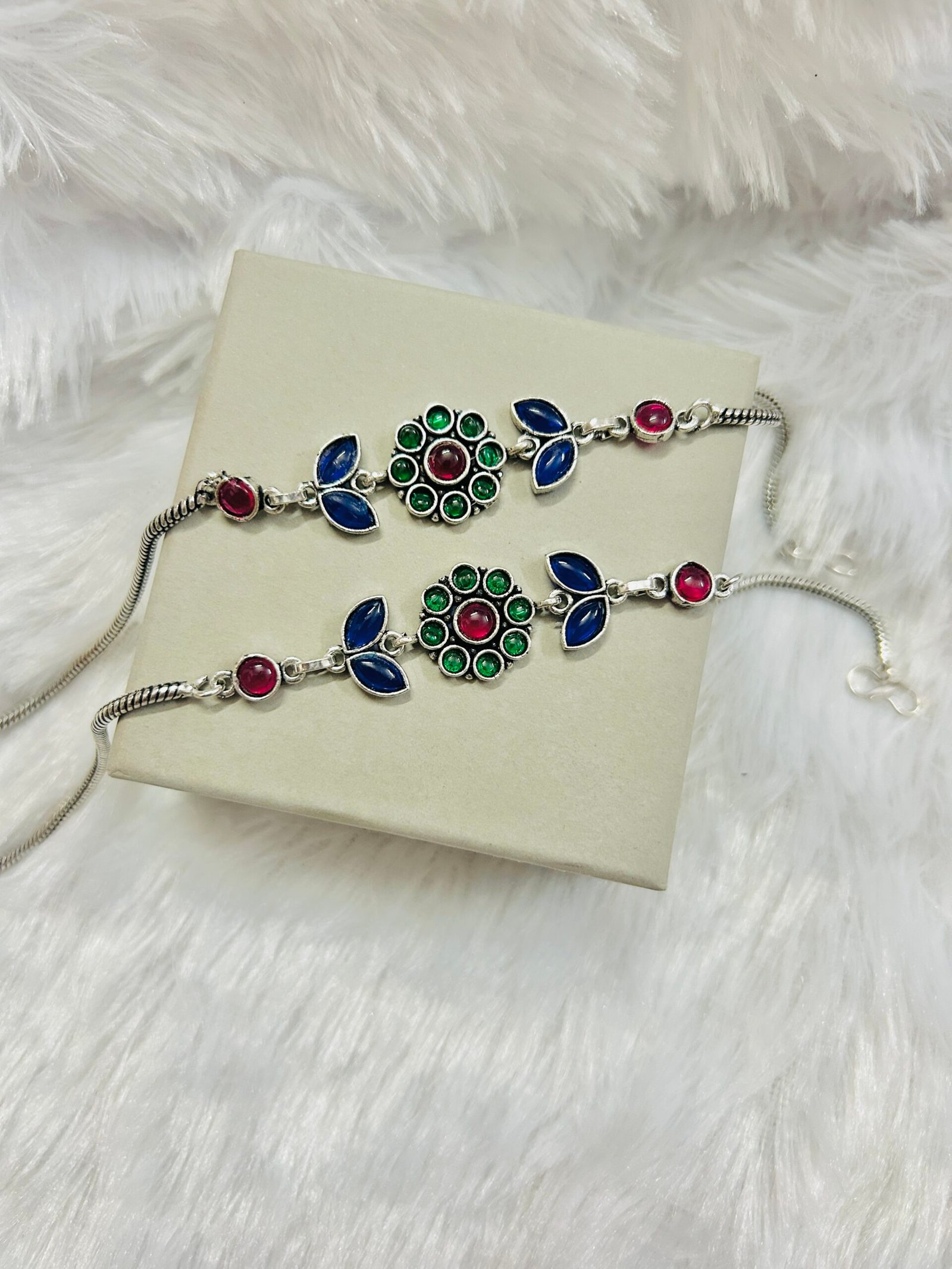 Vine Flower Anklets- Navy Blue, Pink & Green Anklet