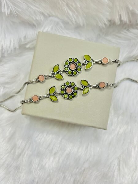 Vine Flower Anklets- Light Green & Peach Anklet