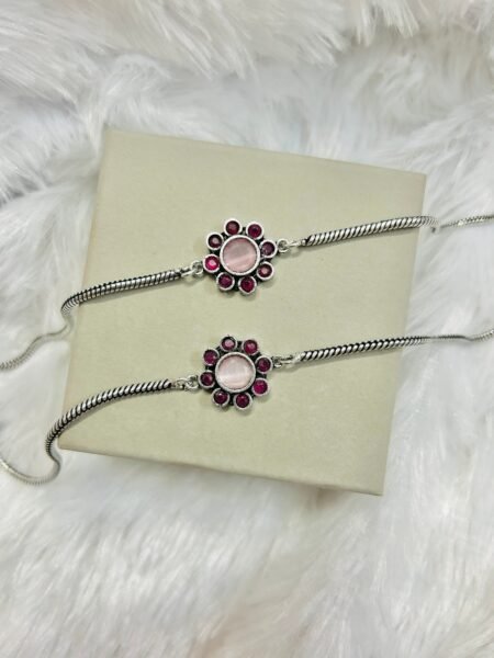Small Flower Anklets-Pastel Pink & Dark Pink Stone Anklet