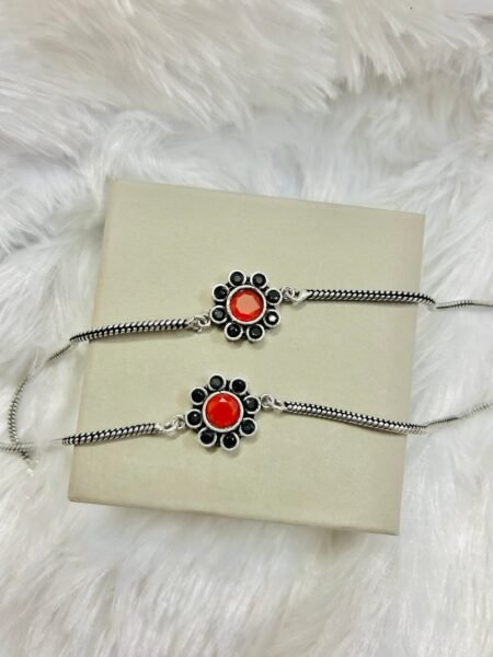Small Flower Anklets-Black & Red Stone Anklet