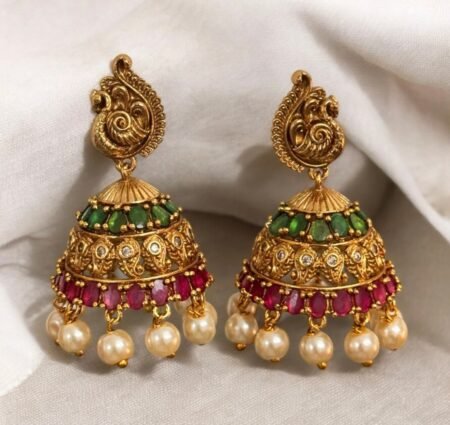 Premium Bridal Multi stone Jhumka with pearls