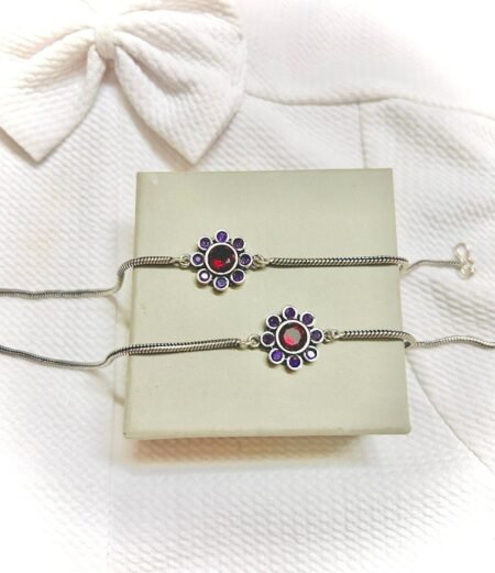 Small Flower Anklet - Red and Purple Stone Anklets