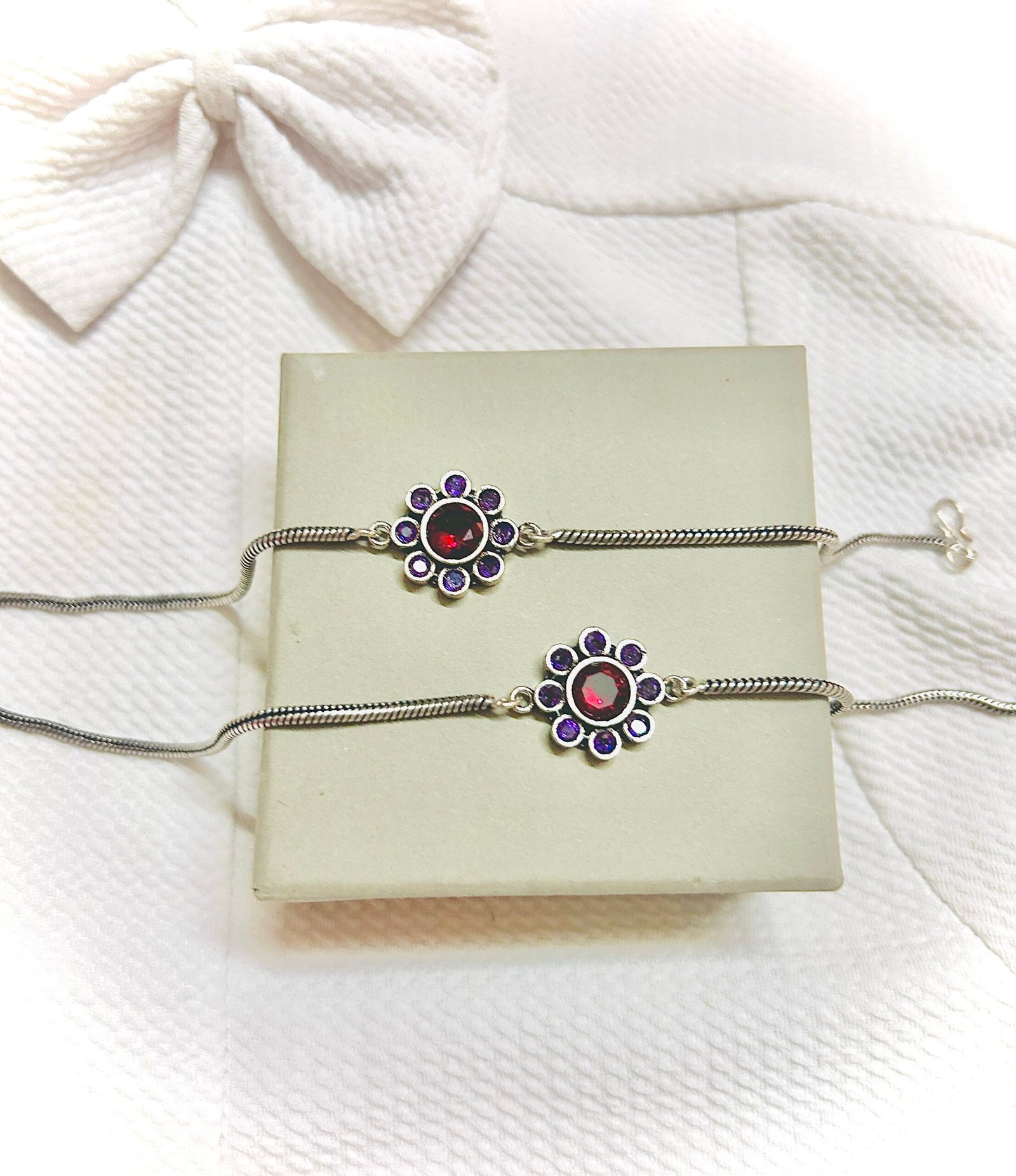 Small Flower Anklet - Red and Purple Stone Anklets