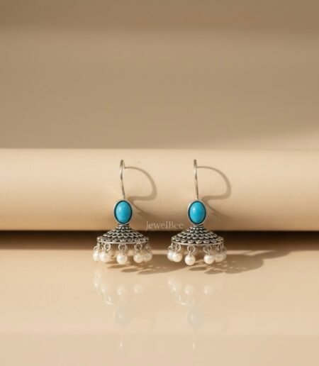 Noorkikha Stone Hook Jhumka - Aqua Blue