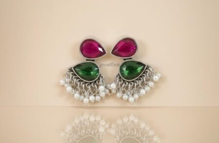 HAMSINI Stone Earrings- Pink and Green