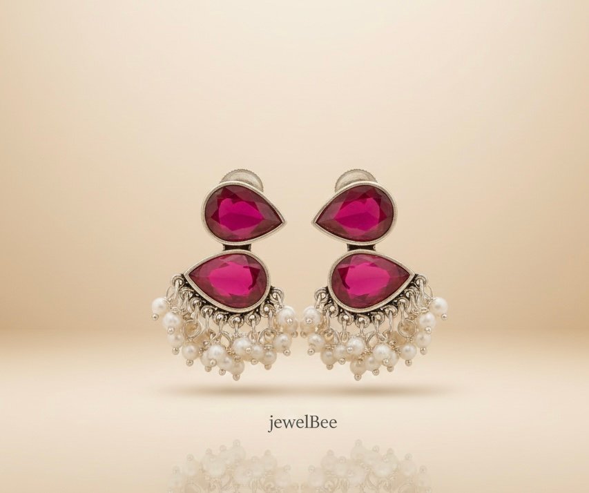 HAMSINI Stone Earrings- Pink