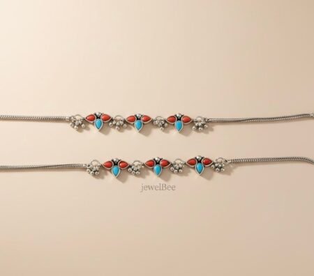 Sonarika Anklets- Aqua Blue & Red