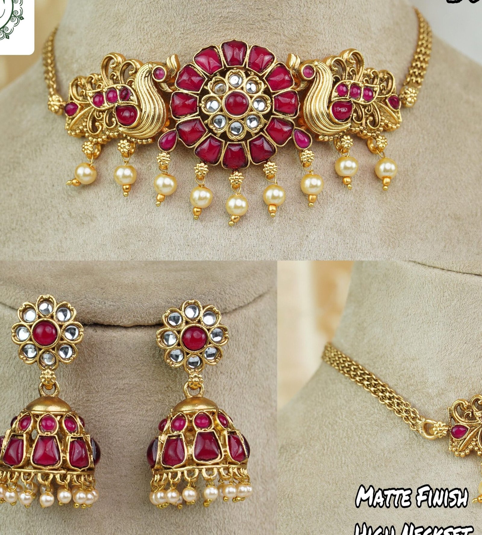 Matte Finish High Neck set with stones