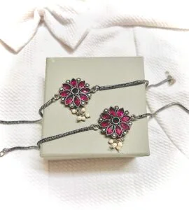 Flower Anklet with Pearls - PINK LARGE