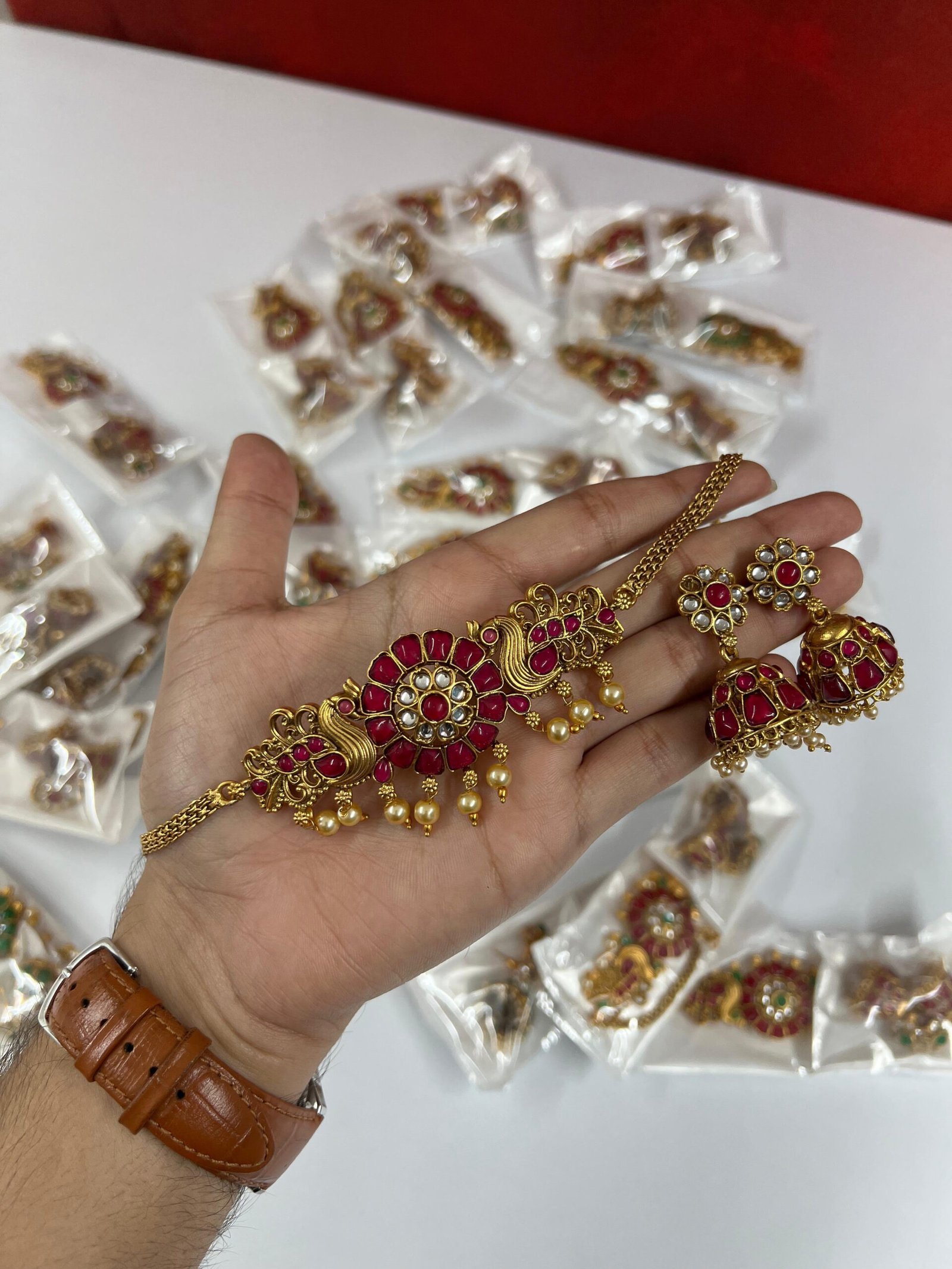 Matte Finish High Neck set with stones - Image 2