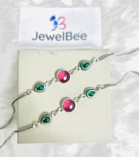 Navya Anklet- Pink & Green