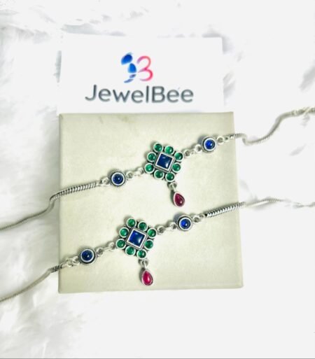 Silver Plated  RANGOLI Anklets-BLUE & GREEN
