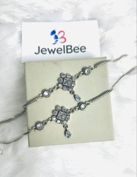 Silver Plated  RANGOLI Anklets-WHITE