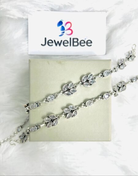 Silver Plated Harini Anklets-WHITE