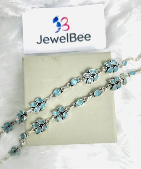 Silver Plated Harini Anklets-SKY BLUE