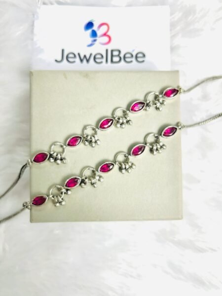 Silver Plated Sakhi Anklets-pink
