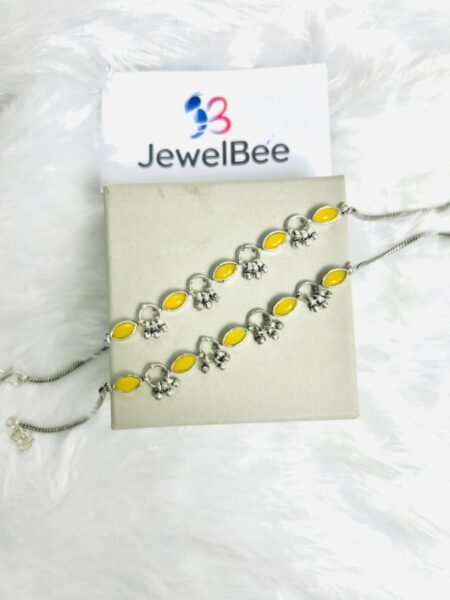 Silver Plated Sakhi Anklets- YELLOW