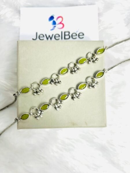 Silver Plated Sakhi Anklets- GREEN