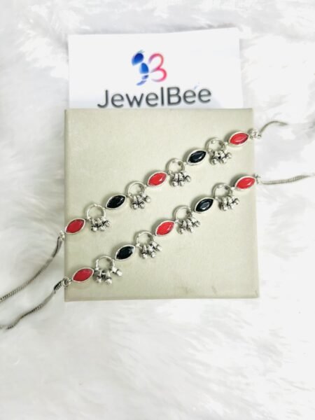 Silver Plated Sakhi Anklets-RED & BLACK