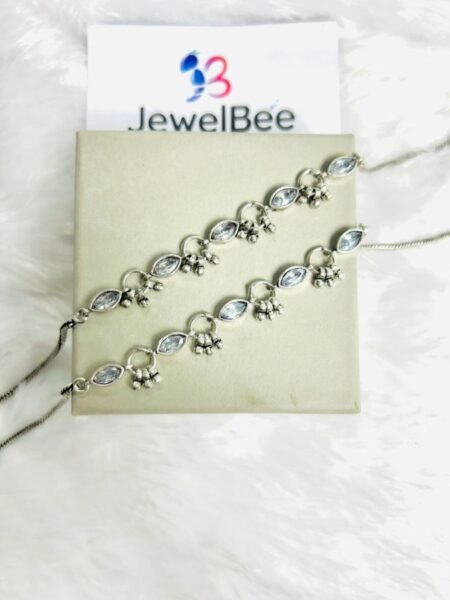 Silver Plated Sakhi Anklets-WHITE