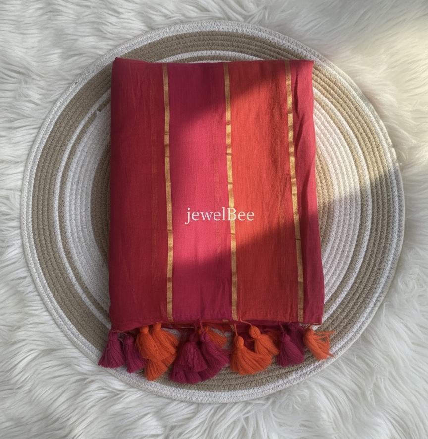 Mull Cotton Colorbar Saree 120 count without Blouse Piece - Image 2