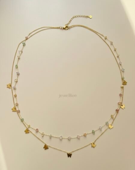 18K Gold Plated Butterfly with crystals Double layer hip chain