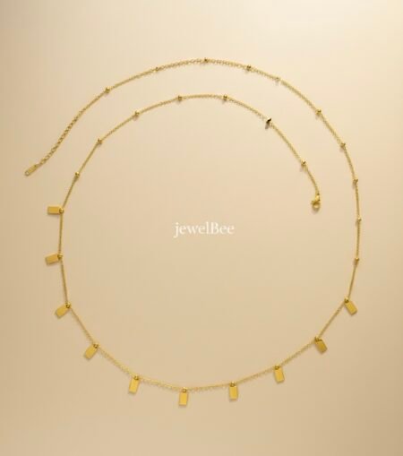 18K Gold Plated Rectangle charm single layer hip chain