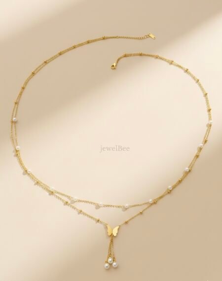 18K Gold Plated Butterfly with Pearls Double layer hip chain