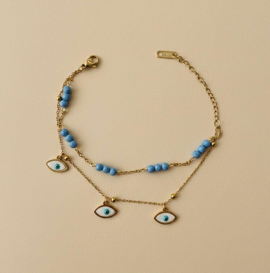 18k Gold Plated Imported Turquoise Evil Eye Bracelet