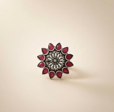 Oxidized Flower Stone Ring