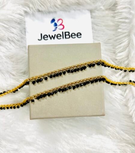 Gold Plated Karimani Balck Beaded Anklet
