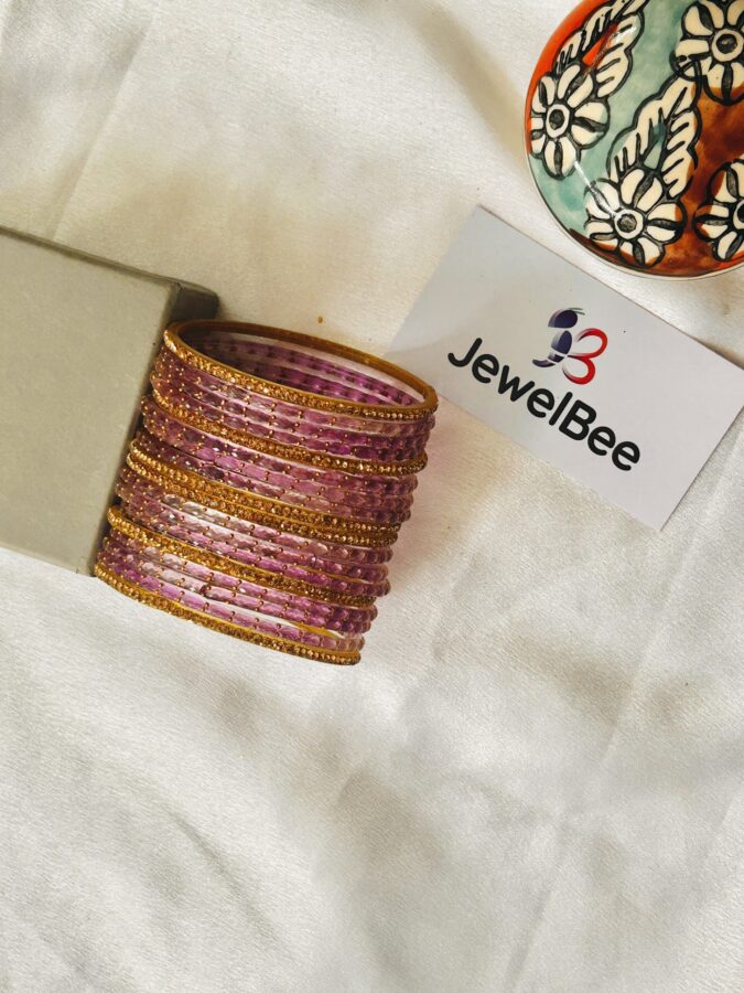 Glass Bangles - Lavender With White Stones - Image 2