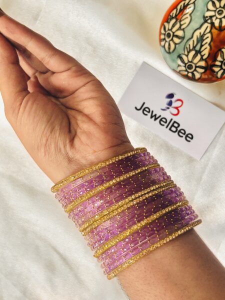 Glass Bangles - Lavender With White Stones