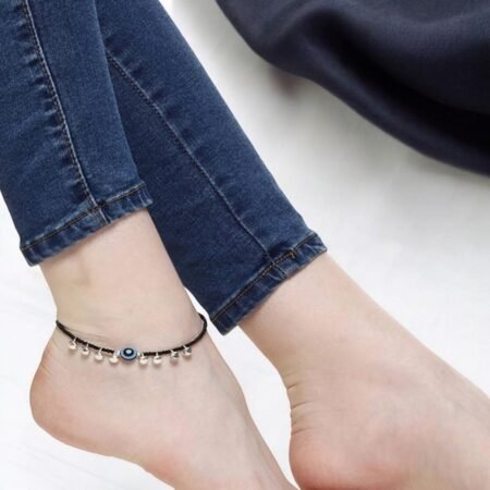 Trendy Ghunghru Single Anklets in Oxidised Finish with Evil Eye Charm