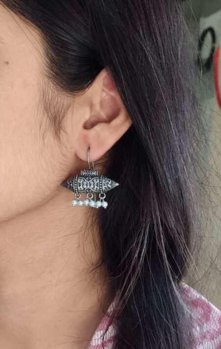 Silver Plated Casual Wear Oxidized Hook Earrings