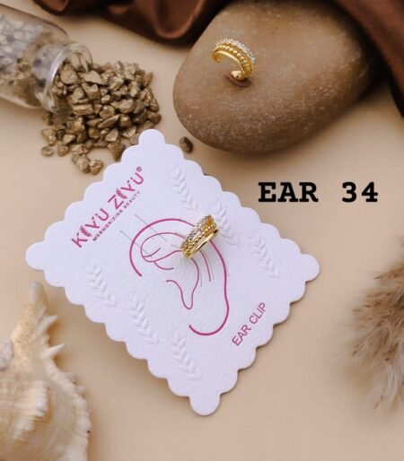 18k Gold Plated AD Ear cuff - Press on Ear Clip Single Piece