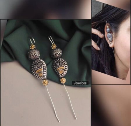Dual Tone Shankhu Earcuff | Oxidized Silver Look Perfect Daily Wear Jewelry For Girls
