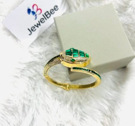 18k Gold Plated AD Stone Snake Watch- Emerald