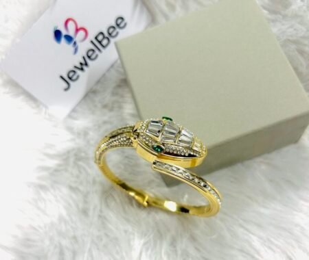 18k Gold Plated AD Stone Snake Watch- White