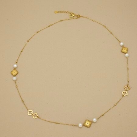 18K Gold Plated Single Layer clover pearl Hip Chain