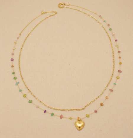 18K Gold Plated Double Layer Crystal Heart  Hip Chain