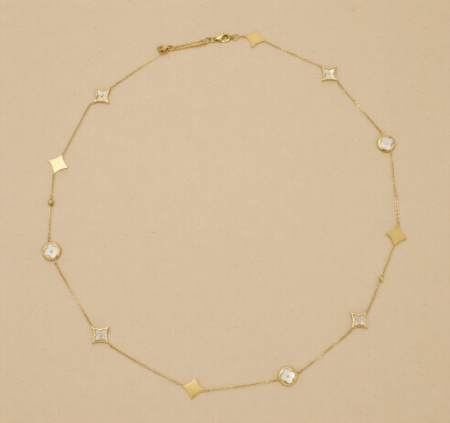 18K Gold Plated Single Layer White Clover Hip Chain