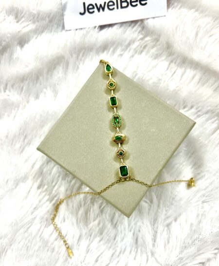 18k Gold plated Arm Finger Hand Chains- Emerald