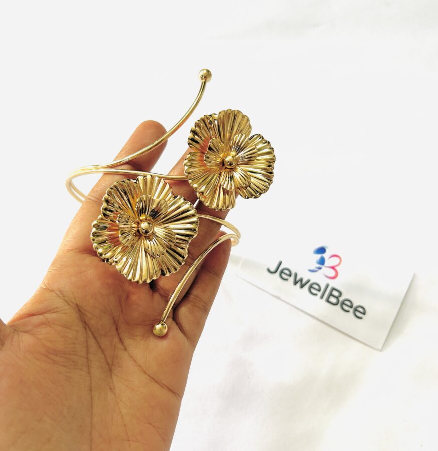 18k Gold Plated Anti tarnish Flower Hand Cuff - Image 2