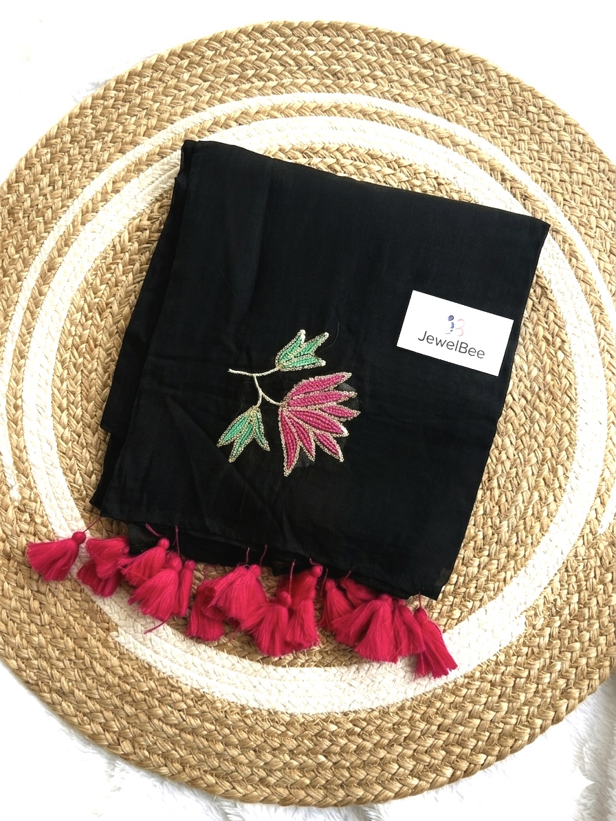 Mul Cotton Lotus Sequence Work Saree 120 count without Blouse